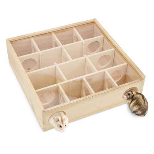 Hypeety Wooden Maze Tunnel Toy with Plastic Cover, Small Pet Animals Activity Sport Labyrinth Dwarf Hamster Play Toys Maze Tunnel Mice Wooden Funny Toy - color: Maze Tunnel