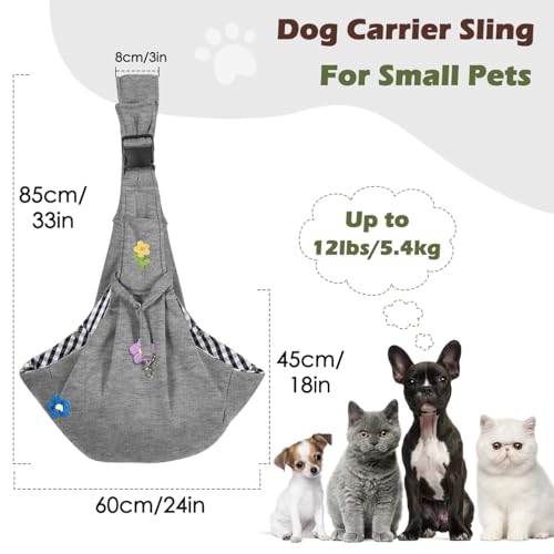 Pawaboo Small Dog Sling Carrier,for 3-10 lbs Pets, Flowers + Grey | Reversible Hands Free,Safety Buckle,Storage Pocket,Machine Washable for Travel Outdoor Activities - color: Flowers + Grey