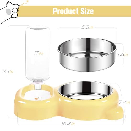 Dog Bowls, Cat Food and Water Bowl Set with Water Dispenser and Stainless Steel Bowl for Cats and Small Dogs - Yellow - color: Yellow