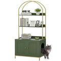 Homhedy Cat Litter Box Enclosure with 2-Tier Shelves, Green and Gold | Litter Box Furniture Hidden, Indoor Cat House, Wooden Cat Washroom Furniture with Metal Frame, Modern Style - color: Green and Gold