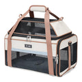 Lekereise Top-Expandable Pet Carrier 18x11x11Inch Delta American United Airline Approved Soft Sided Underseat to 15lbs Travel Carriers for Small Dogs Cats with Locking Safety Zippers Anti-Scratch Mesh - color: Khaki