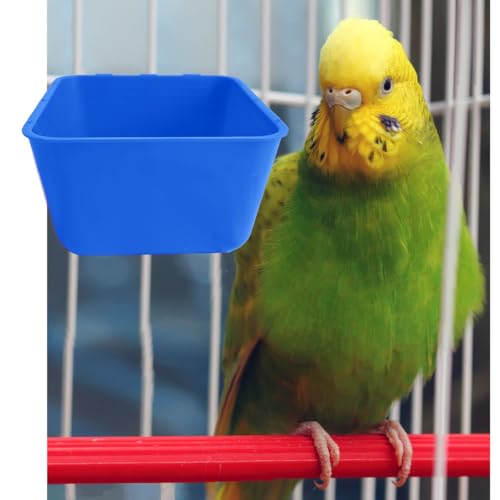 Pack of 10 Cage Cups Birds Feeders Seed Bowl Chicken Feeding Watering Dish Rabbit Water Food Hanging Wire Cages Box 16 oz Coop Cups for Pet Parrot Parakeet Game Fowl Poultry Pigeon - color: Blue Square 10 packs 16oz