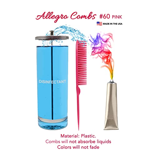Allegro Combs 60 Parting Three Row Combs Salon Hairstylist Hairdresser Detangle Combs For Natural Hair And Wigs For Curly Hair Made In The Usa 2 Pcs. (Pink) - color: Pink