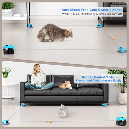 Interactive Cat Toy for Indoor Cats, Auto/Remote Control DIY Cat Mouse Hunting Treadmill Keep Bored Kitten Puppy Entertained to Chase, Feather Toy to Exercise-Sky Blue - color: Sky Blue