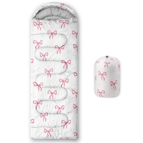 QOOMO Camping Sleeping Bags,3 Season Warm & Cool Weather,Lightweight,Waterproof Sleeping Bags for Adults & Kids,Traveling,and Outdoors,Camping Gear Equipment - color: Kawaii Bow 6