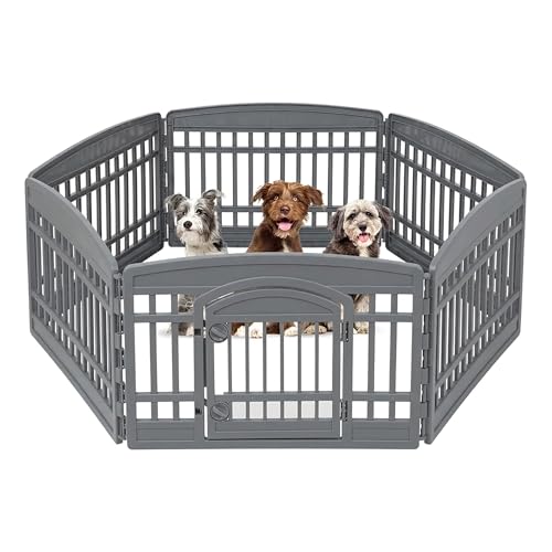 IRIS USA 6-Panel Dog Playpen with Door, Pet Enclosure, Gray | Heavy Duty Plastic, Multiple Pets, Indoor Outdoor, Portable, Foldable Design, Easy Assembly - color: Gray, size: 6 Panel - 24" H