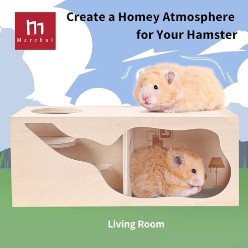 Marchul Magnetic Hamster Hideout Wooden House Chamber for Small Animals Pets Tunnel Exploring Toys for Dwarf Hamsters, Syrian, Gerbils, Hedgehogs, Rats, Mice (Living Room)