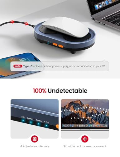 Vaydeer Dual Turntable Mouse Mover, Turbo 3 Mouse Jiggler with Adjustable Intervals, ON/Off Switch, Undetectable & Noiseless Mouse Shaker Simulate Realistic Mouse Movement for Secure Computer Activity