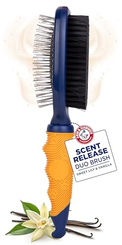 Arm & Hammer Deodorizing Pin & Bristle Dog Brush, Lily & Vanilla Scent | Fragrance transfer technology, baking soda infused, detangling and deshedding, for long-haired dogs daily - size: 1-Pack, style: Pin/Bristle Duo Brush - Sweet Lily & Vanilla