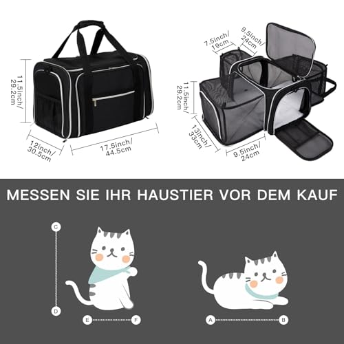 BAGLHER Expandable Cat Carrier with Travel Litter Box, Pet Travel 5 Sides Open Doors 3 Sides, Leak-Proof and Collapsible, for Car, Airplane Trip, Black - color: Black, size: 12.6"L x 6.9"W x 16.5"H