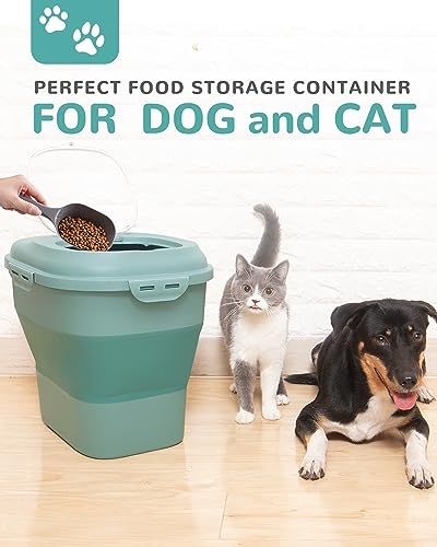 30-35Lbs Dog Food Storage Container Airtight,Collapsible Dog Food Container | Large Pet Food Storage Container with Double Airtight Seal & Magnetic Lid,Cat Food Container with Wheels,2Pcs Container,Scoop - color: Green
