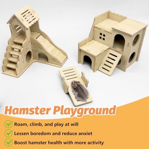 BNOSDM Wood Hamster House Dwarf Hamster Natrual Hideout with Ladder Gerbils Climbing Exploring Seesaw Toys Cage Accessories for Small Hamsters Mouse Mice - color: Style B