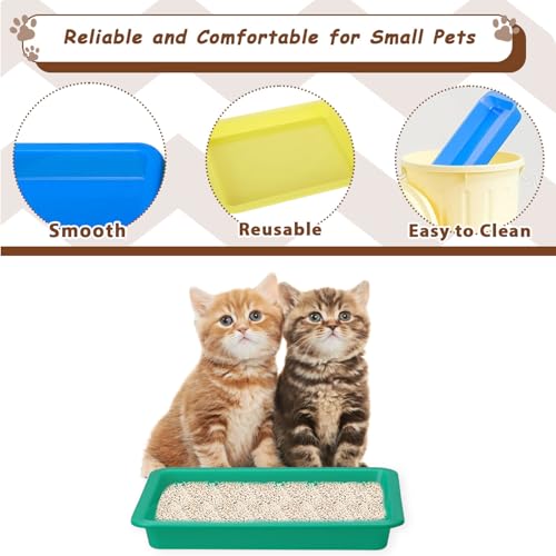 3 Pcs Kitten Litter Box,9.6"*7.2''*0.9'' Plastic Portable Small Litter Pan Low Entry Waterproof Bunny Cat Litter Box,Multi Color Nonstick Litter Tray Travel Toilet for Small Pet Guinea Pig Rabbit