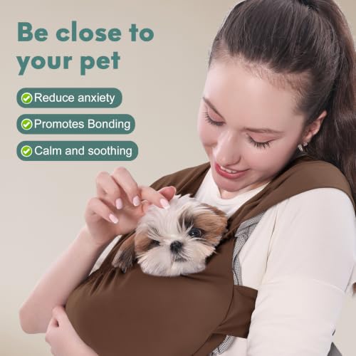 Supet Dog Sling Carrier for Small Pet, Adjustable Hands Free Front Backpack | Reduces Back & Neck Pain, Anti-Anxiety Chest Pouch, Soft Breathable Fabric, Fit Small Dogs, Cats, Puppy, Brown Plus 7-15Lbs - color: Brown, size: Plus
