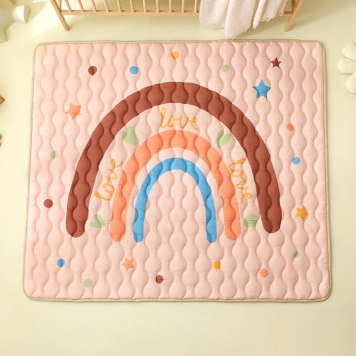 Viviland Baby Mats for Floor, 71x59 Inch Playpen Mat, Thicker & Large Soft Playmat for Baby and Toddlers Infants, Non-Slip & Machine Washable, Brown Rainbow - color: Brown Rainbow, size: 71" X 59"