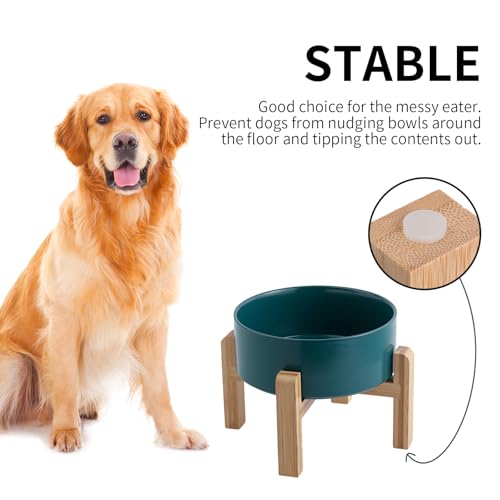 Green Raised/Elevated Ceramic Dog Bowl for Medium Large Sized Breeds,Large Dog Food Water Bowl with Stand,8 in Non Slip Heavy Weighted 1800ml/ 7.6 Cups/60 OZ - color: Green, size: 8 in