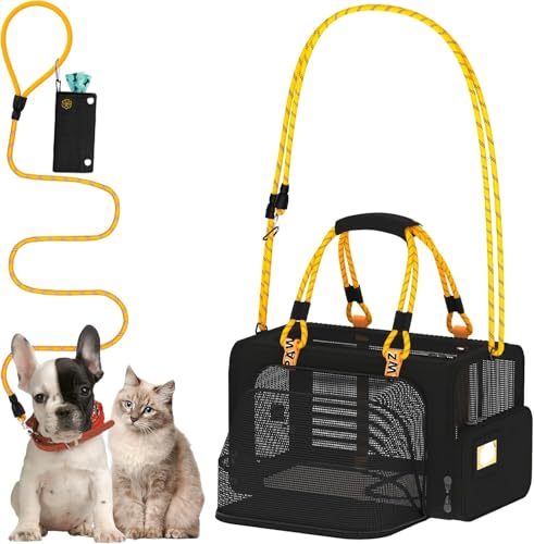 PAWZIDEA Expandable Pet Carrier for Small Cats & Dogs, TSA Airline Approved | 18"×11"×11" Soft-Sided Small Dog Travel Bag, Collapsible Top-Load Cat Carrier for 2 Cats Under Seat, Puppy Car Seat Up 15lbs - color: Black Warrior, size: 18.0"L x 11.0"W x 11.0