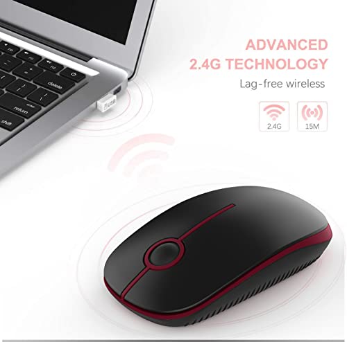 VssoPlor Wireless Mouse, 2.4G Computer Laptop Mouse, Black and Wine Red | Slim Portable Mouse, Plug & Play USB Nano Receiver, Quiet Silent Optical Mice for Notebook, PC, Laptop, Computer - color: Black and Wine Red
