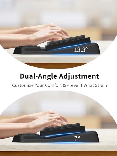 3-in-1 Ergonomic Keyboard Stand with Wrist Rest & Mouse Pad Set, Black | Comfy Keyboard Riser Holder Soft Mousepad with Massage Design, Memory Foam and Non-Slip PU Base for Pain Relief - color: Black