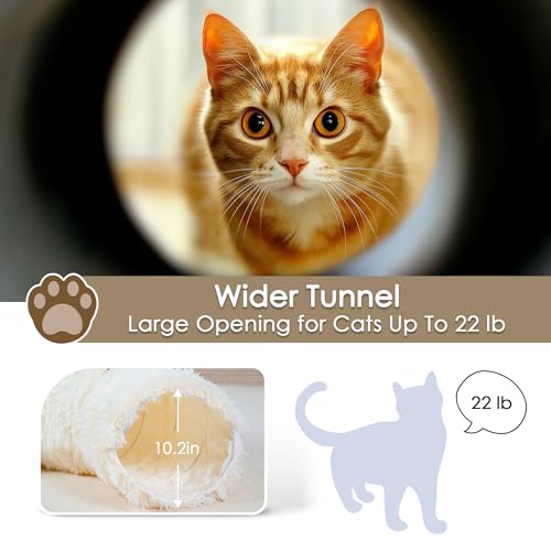 Peekaboo Cat Cave with Washable Mat, Collapsible Cat Play Tunnel for Kittens & Small Pets, Plush Cat Donut Bed Tunnel, Beige - color: Beige