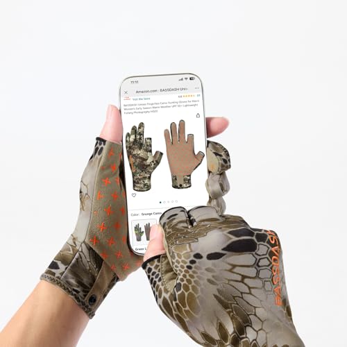 BASSDASH Unisex Fingerless Fleece Liner Camo Hunting Gloves for Cold Weather UPF 50+ Lightweight Fishing Photography HG06 - color: Highland Ⅲ, size: Medium