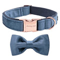 ARING PET Bowtie Dog Collar-Velvet Dog Collars with Removable Bowtie, Cute & Comfortable Dog Collar. - color: B-Navy Blue, size: X-Small (Pack of 1)