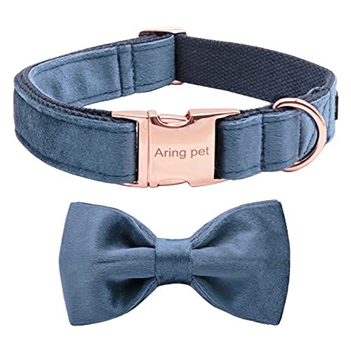 ARING PET Bowtie Dog Collar-Velvet Dog Collars with Removable Bowtie, Cute & Comfortable Dog Collar. - color: B-Navy Blue, size: X-Small (Pack of 1)