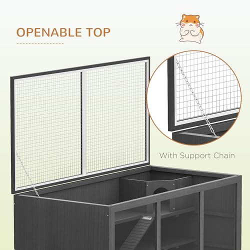 PawHut 45" Extra Large Wooden Hamster Cage 3-Layer Opening Roof Gray | Rat Cage, PVC Window, Small Animal Habitat, for Gerbil, for Dwarf & Syrian Hamsters - color: Gray