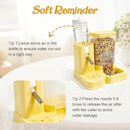 Hamster Water Bottle 2-in-1, 80ml Top-Fill Water Dispenser & 320ml Food Feeder, BPA-Free Anti-Leak Small Animal Cage Accessories for Hamster Gerbil Mouse (Yellow)