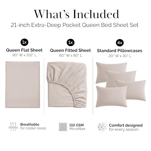 Southshore Fine Living, Inc. 21 Inch Extra Deep Pocket Queen Sheet Set 6 Piece Microfiber Bed Sheets Queen Size For Thick Mattress, Pet Hair Resistant Bedding Hotel Quality Wrinkle Free, Natural Beige - color: 02 - Natural Beige (Formerly Bone), size: Que