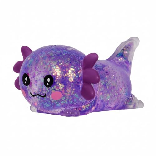3.94 in Purple Glitter Crawling Axolotl Squishy Slow Rising | Soft TPR, Floating Glitter, squeeze toy, busy hands, stress relief, focus support, home, class, travel, kids and adults - color: Purple