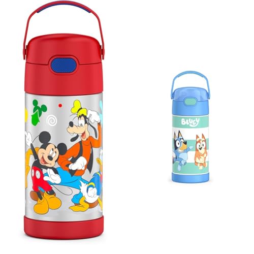THERMOS Mickey Mouse & Bluey 12 Ounce Kids Insulated Water Bottles with Straw