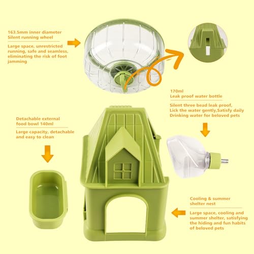 4 in 1 Silent Large Hamster Wheel Multifunctional Hamster Running Wheel Quite Running Spinner Wheel Accessories with Food Bowl Water Bottle for Hamsters Dwarf Gerbil (Green) - color: Green