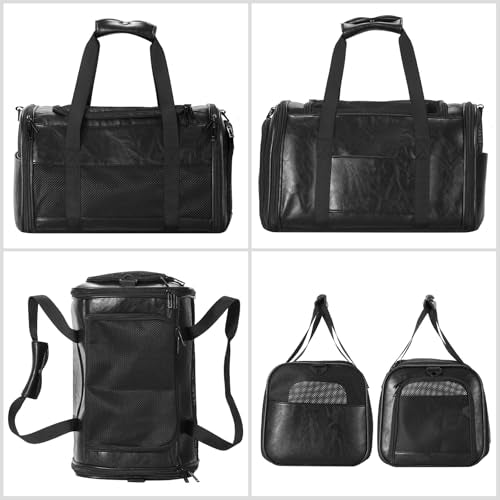 Fashion Leather Dog Carrier, Airline Approved Cat Carrier Soft Sided Pet Bag Carrier Purse for Puppy Kitten Small Animals Black - color: Black