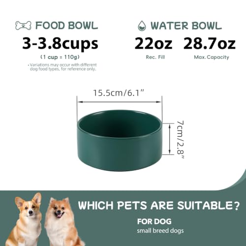 Havniva Ceramic Dog Bowls, 6.1” Dog Food and Water Bowl, Pet Feeding Bowl | Dog Food Bowl for Small Dogs, Food-Grade Ceramic, Dog Water Bowl with Non-Slip Rubber Base, Large Capacity, Dishwasher Safe - color: Matte Dark Green, size: 6.1" - Bowl