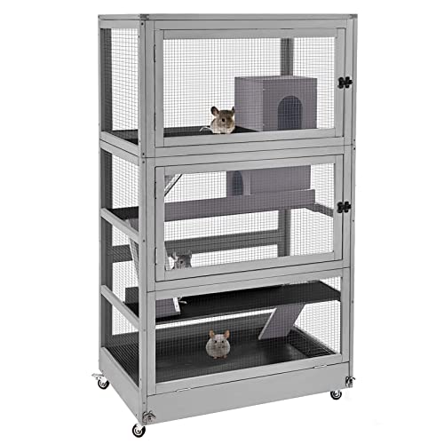 Aivituvin Chinchilla Cage Large Rolling Small Animal Cage for Adult Rats, 4 Level Ferret Cage Hutch for Ferret Bunny Indoor- Deluxe Home for Pets (Grey)