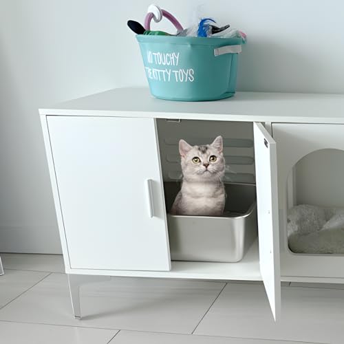 Stainless Steel Litter Box 2 Pack, Metal Cat Litter Box | 18"x14"x6", Easy to Clean, Never Absorb Odor, Non Stick Steel Litterbox for Small to Medium Cats - size: 2 Pack-Medium (17.7"×13.7"×6")
