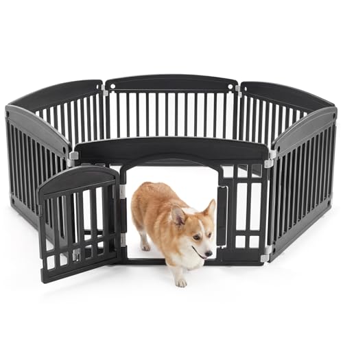 NEWBULIG 6 Panels 24 Inch Dog Playpen, Plastic Pet Play Pen Fence | Portable, Secure Locking Door, Indoor Outdoor Yard RV Camping, Small Medium Dogs, Black - color: Black, size: 6 Panels/24IN