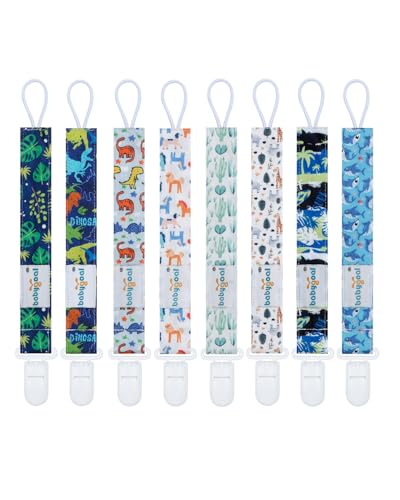babygoal Aniaml Neutral Pacifier Clips, 8 Pack Binky Paci Holder Clips Fits for Most Baby Pacifiers and Binkies - color: boy color 49