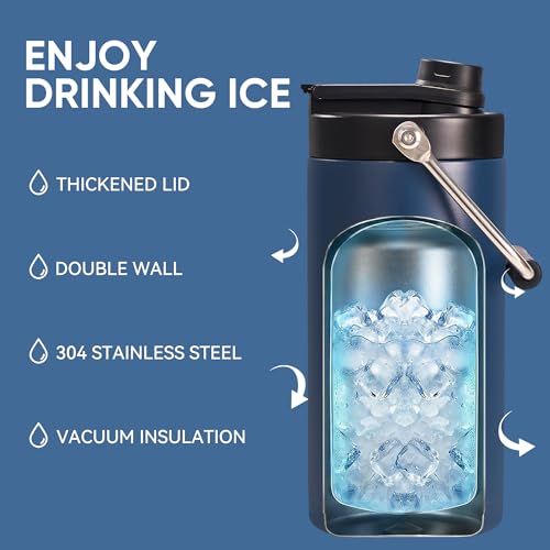 Fijinhom Half Gallon Insulated Water Bottle for Travel: 2-in-1 Straw and Spout Lid, Keep Cold 24Hrs, Leakproof, 64oz Water Jug With Handle, Vacuum Stainless Steel for Sports, Hiking, Trip(Dark Blue) - color: Dark Blue, size: 64 Ounces