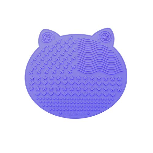 2Pack Makeup Brush Cleaning Mat, Cute Cat Ear Animal Design Silicone Brush Cleaner Pad with Suction Cups (Purple+Green) - color: Purple+Green