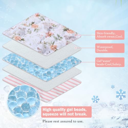 Gel Car Seat Cooler Pad,1pack Double Sides-Universal Baby Stroller Ice Cushion Cooler Mat,Summer Cooling Seat Liner,Multifunctional Suitable for Baby Dining Chair,Child Safety Seat (Rabbit+Flower) - color: Rabbit+Flower