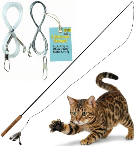 Forever Stick and 3 Strings including Chew Proof Metal Wire - The Unbreakable Cat Wand Toy, Durable Cat Toy Wand, Extra Long Cat String Toy, Cat Fishing Pole Toy for Bored Indoor Adult Cats, Stick Toy - size: Forever Stick and Chew-proof String