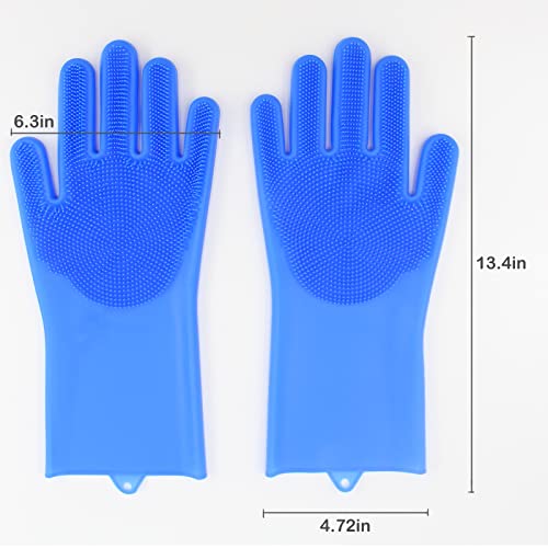 Silicone Pet Grooming Gloves Dog Washing Gloves for Bathing Massaging | 3,000 Soft Bristles, Non-slip & Extended Sleeves, Heat Resistant & Dishwasher Safe, For Cats and Dogs, Home/Car Cleaning - color: Blue