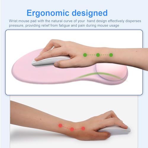 Ergonomic Mouse Pad with Gel Wrist Support, Comfortable Wrist Rest Mousepad with Non-Slip PU Base for Pain Relief, Desk, Home & Office, Pink Serenity - color: Pink Serenity
