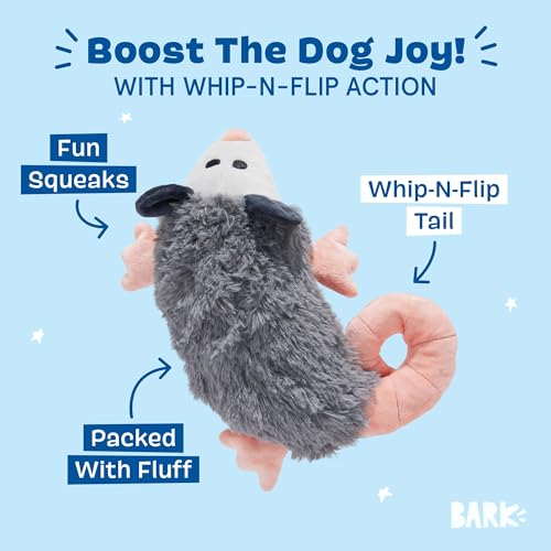 BarkBox Poppy Possum Interactive Plush Dog Toy - Squeaky Dog Chew Toy with Whip-N-Flip Tail of Dogs and Puppies - color: Poppy Possum