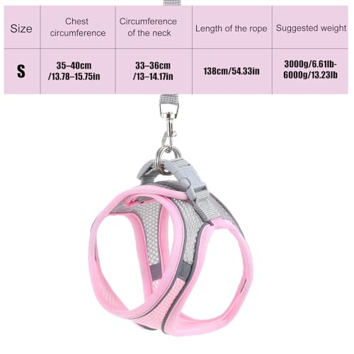 Adjustable Rabbit Harness and Leash Set, Escape Proof Breathable Mesh Rabbit Vest, Small Pet Harness and Leash for Rabbit Kitten Ferret Puppy, Pink Gray Walking Accessories
