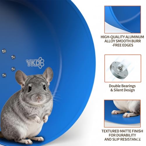 15" Aluminum Alloy Silent Chinchilla Exercise Wheel | Noiseless Running Wheel for Chinchilla, Rat, Hedgehogs, Squirrels and Small Pets (Blue) - color: Blue