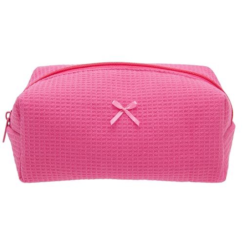 PAZIMIIK Cozy Makeup Bag for Women,Zipper Cosmetic Pouch,Waffle Hotpink | Soft Cosmetic Organizer for Makeup,Skincare,Toiletries,Daily Beauty Essentials,Purse,On-the-Go,Bridesmaid Gifts - color: Waffle Hotpink