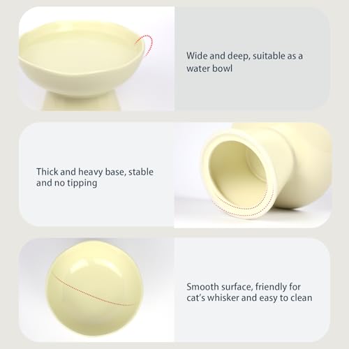 6.1" Wide 1.57" Deep Elevated Cat Bowls, Ceramic Water Bowls for Flat Faced Cats,Cat Feeder,Stress Free,Protect Cat’s Spine,Cream - color: Cream-Deep